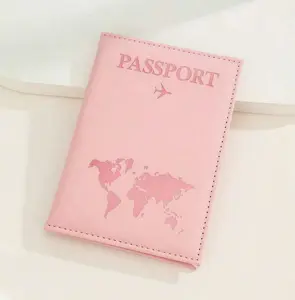 1pc Matte PU Passport Cover with World Map & Letter Print. Fixed design passport holder for travel, holiday, flight and daily use. Lightweight and portable, suitable for men and women, essential travel accessory.