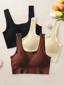 Women's Solid Ribbed Square Neck Athletic Fitted Crop Sports Vest, Breathable Comfortable Sports Bra, Workout bras, Ladies Sportswear for Indoor Outdoor Wear, Workout Daily Wear, Workout Clothes Women