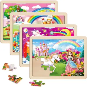 SYNARRY Large Unicorn Princess Fairy Wooden Puzzles for Girls Gift Box(12.2*9.4 in) - FSC Certified, 24 Pcs Puzzles for Kids Ages 4-6, Puzzles for Toddlers 2-4, Unicorn Toys Gifts for 2 3 4 5 Year Old