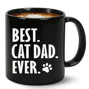 1pcs，Best Cat Dad Ever Coffee Mug - 11oz Ceramic Cup for Men Husband Boyfriend, Funny Cat Lover Gift for Father from Daughter Son, Crazy Cat Daddy Tea Mug, Christmas Birthday Present
