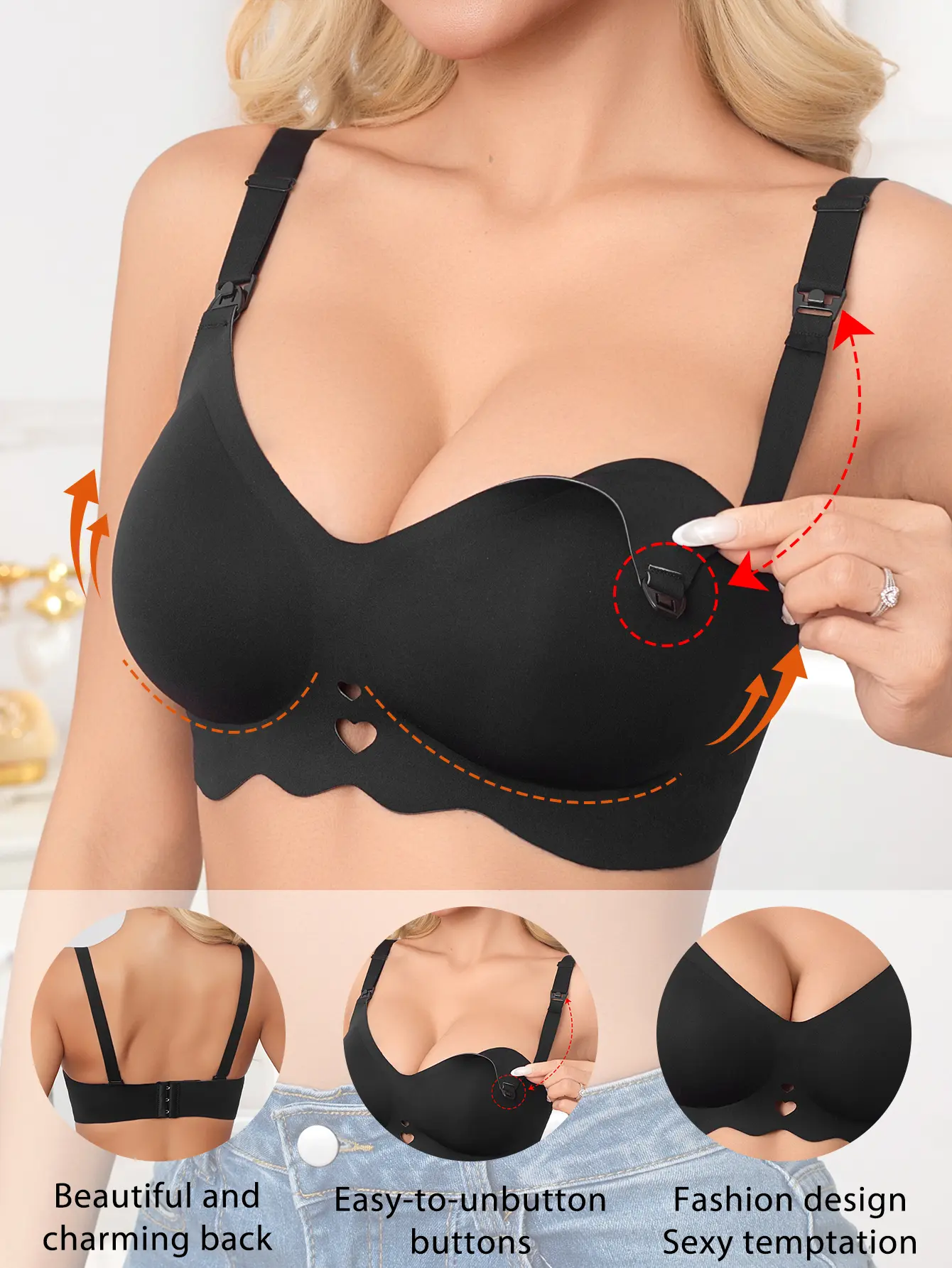 G.L. Jelly Wireless Nursing Bra for Women - Seamless Push Up Full Coverage Buttery Soft T-Shirt Bra with 1-Hand Clip, Anti-Sagging Support, Maternity Supplies for Big Bust Postpartum Pregnancy Outfits, Pregnancy Maternity Bra