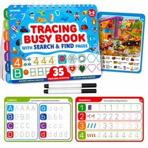QUOKKA Adventure Busy Book for Toddlers 3-5 - Dry Erase Learning Workbook with Markers & Search & Find Activity for Travel Quiet Time