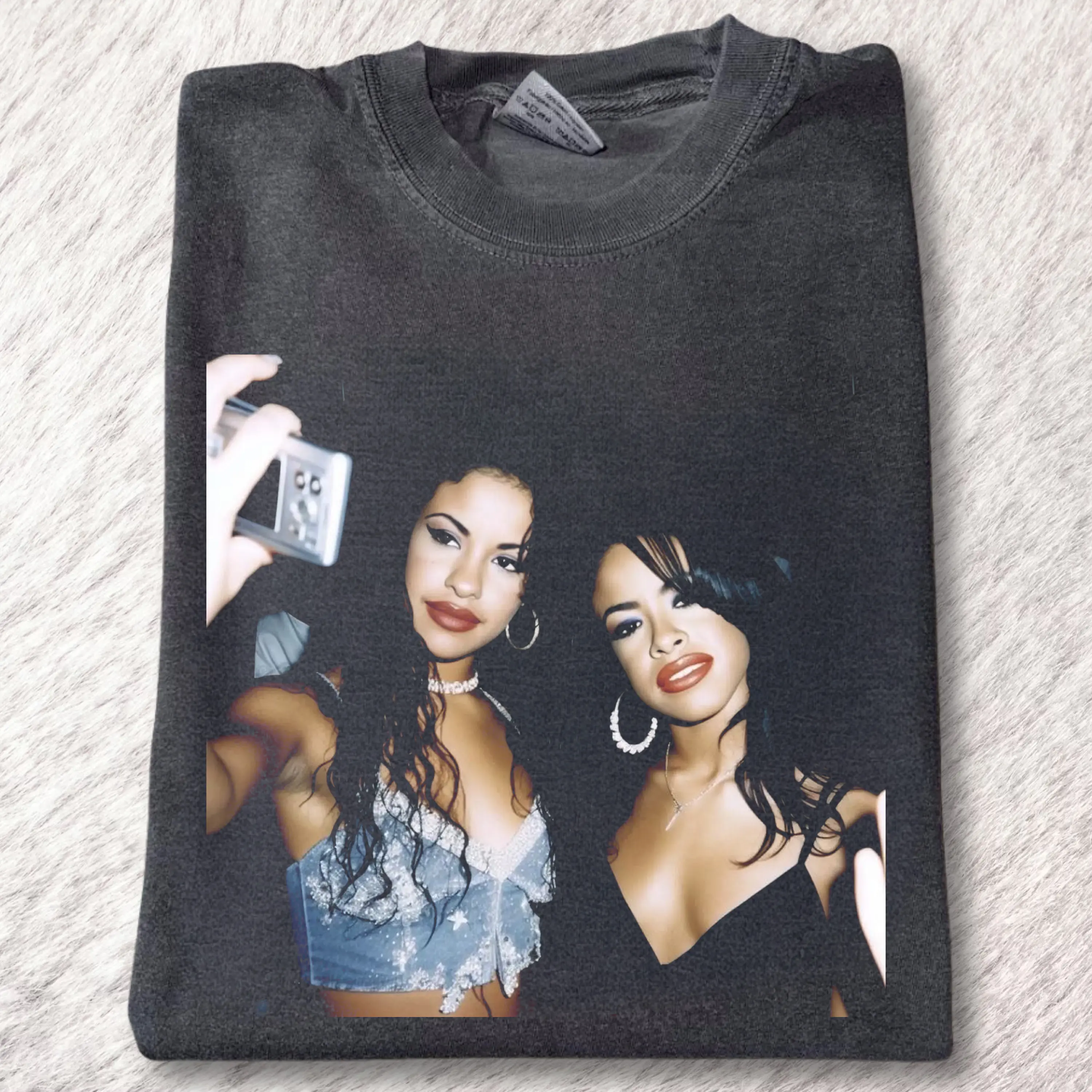 Vintage Aaliyah And Selena Graphic Tee - Aaliyah And Selena Merch - Album Cover - 90s R&B - Printed Graphic Tee For Gift - Music Shirt - Top Menswear Womenswear Streetwear