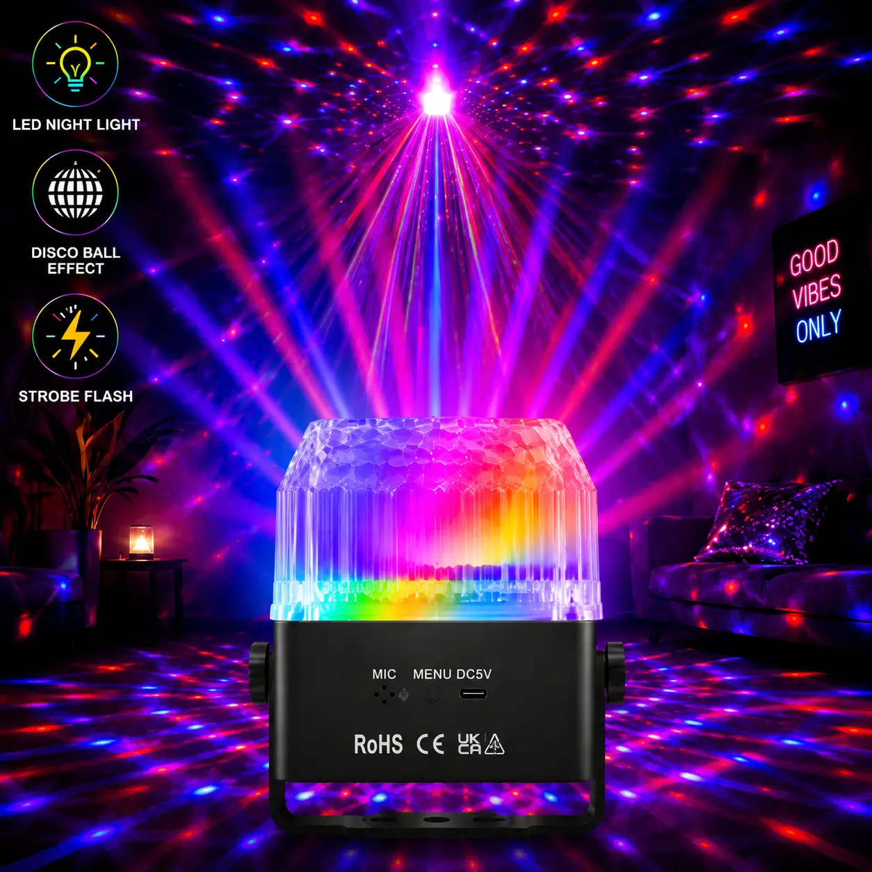 2-in-1 RGB LED Disco Ball Lamp - Night Light, Party Light Projector, Bedroom Mood & Sleep Aid, Home Party Decoration