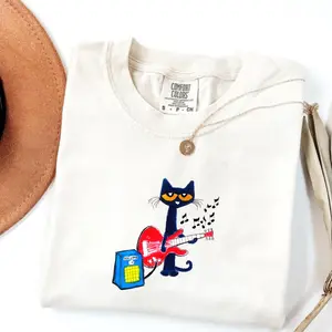 Comfort Colors Pete The Cat Playing Guitar T-shirt, Menswear Top Tshirt, Streetwear Party's Shirt, Trendy Gift