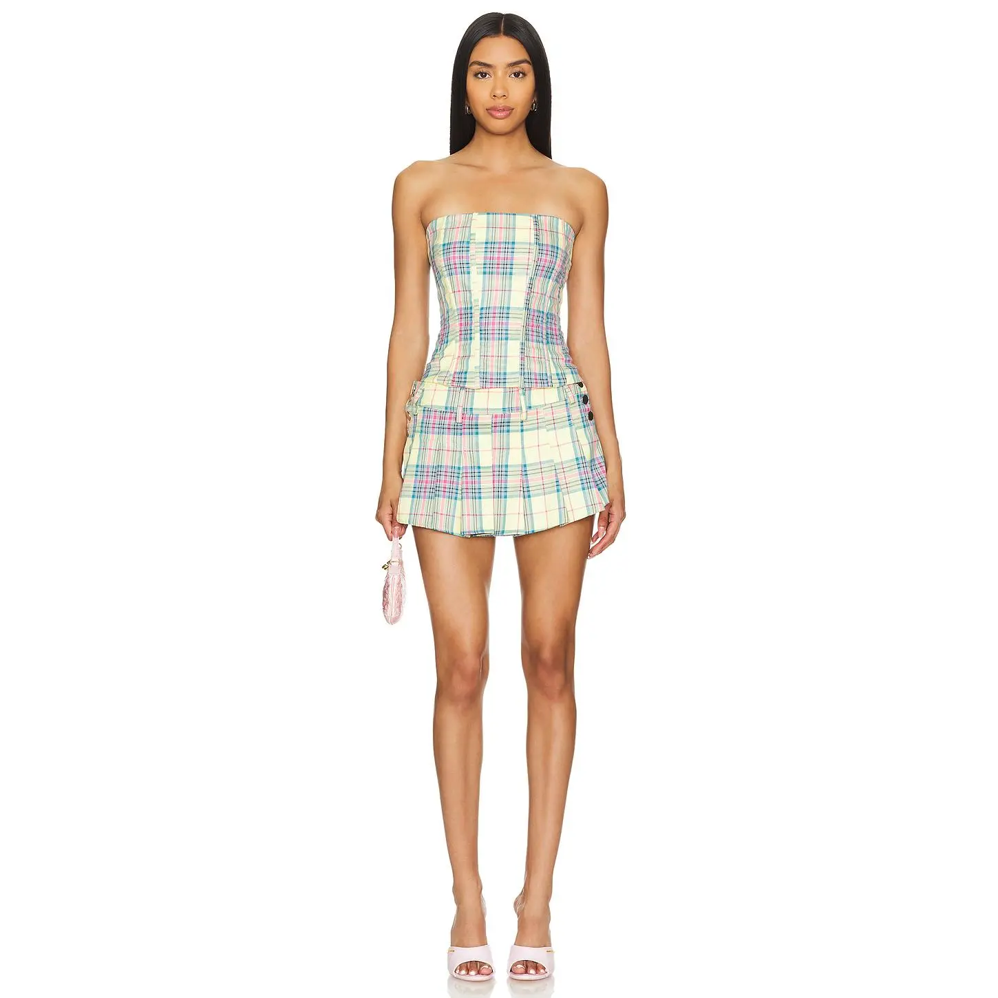 MORE TO COME Josie Skirt Set in Yellow Plaid