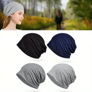 4PCS Outdoor Sport Hats, Cotton Slouchy Beanie Hip-Hop Soft Lightweight Running Beanie Adult Skull Hats Cap for Men Women