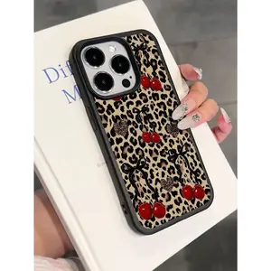 A cute retro leopard print cherry heart pattern soft anti-drop non-slip protective phone case, compatible with Apple 16/15/14/13/12/11/X/XS/XSMAX, a gift for friends, family, and yourself.