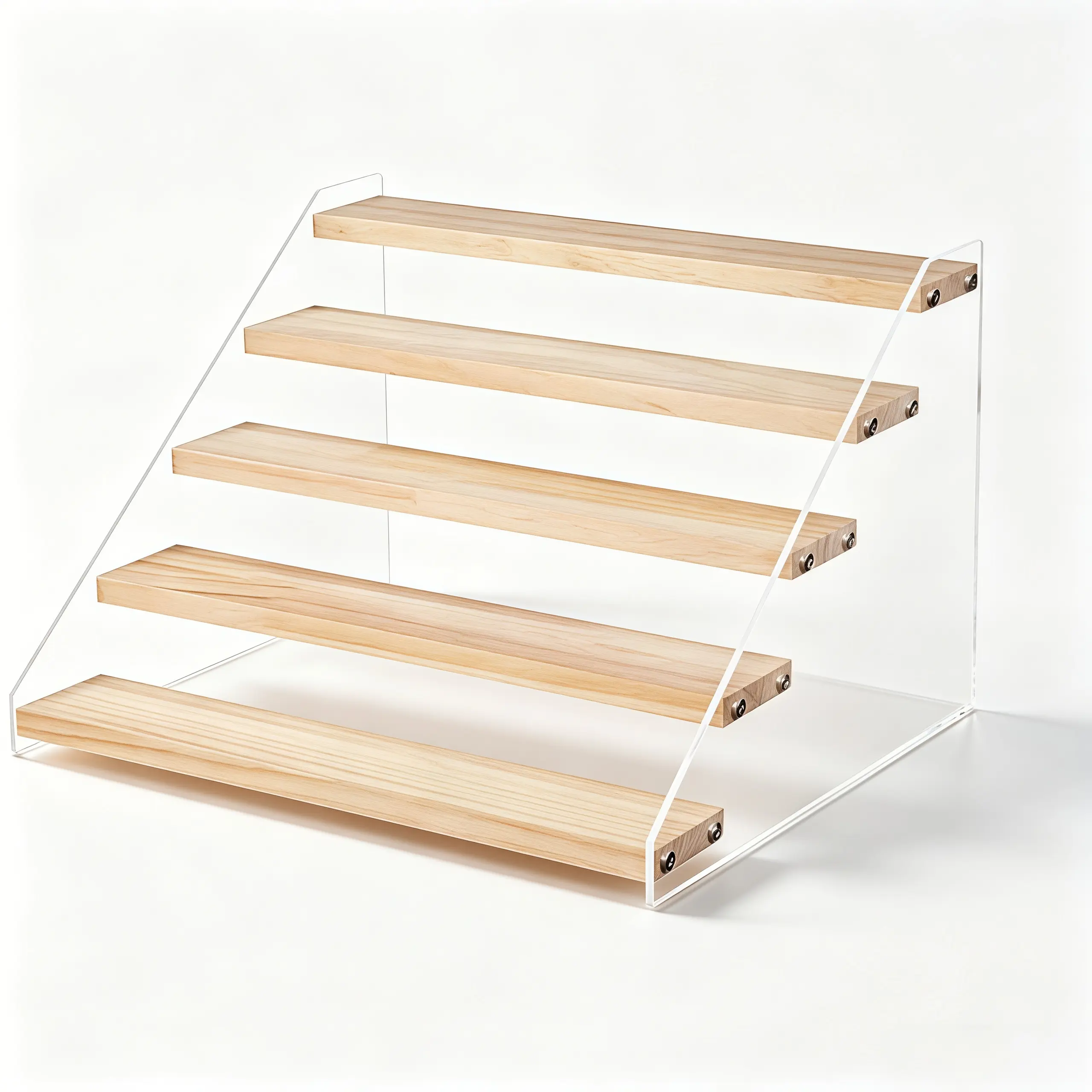 3/4/5 Tier Acrylic Wood Display Stand Riser for Funko Pop Figures, Clear Step Wooden Shelf Cologne Organizer for Men, Desktop Rack for Dessert Table Craft Fair