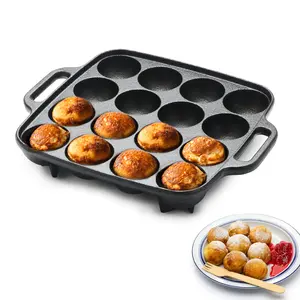Commercial CHEF Cast Iron Cookware Aebleskiver Pan with 16 Cake Pop Mold Openings, Cast Iron Donut Pan for Baking with Handles, Enameled Cast Iron with Even Heat Retention