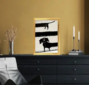 Gold-plated plastic-steel picture frame with synthetic fiber canvas and pine inner frame, featuring polystyrene PS decorative trim for interior design.