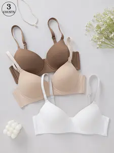 3-piece seamless women's bras, Basic, high-support push-up style with underwire and integrated padding, adjustable shoulder straps with hook closure for a back, comfortable, skin-friendly, breathable, perfect for daily wear, yoga, and sport