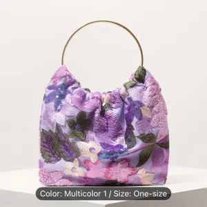 Floral Embroidered Sequin Women's Evening Cutch Purse Multicolor 1 One-size Handbag with Sequins and Embroidery Design