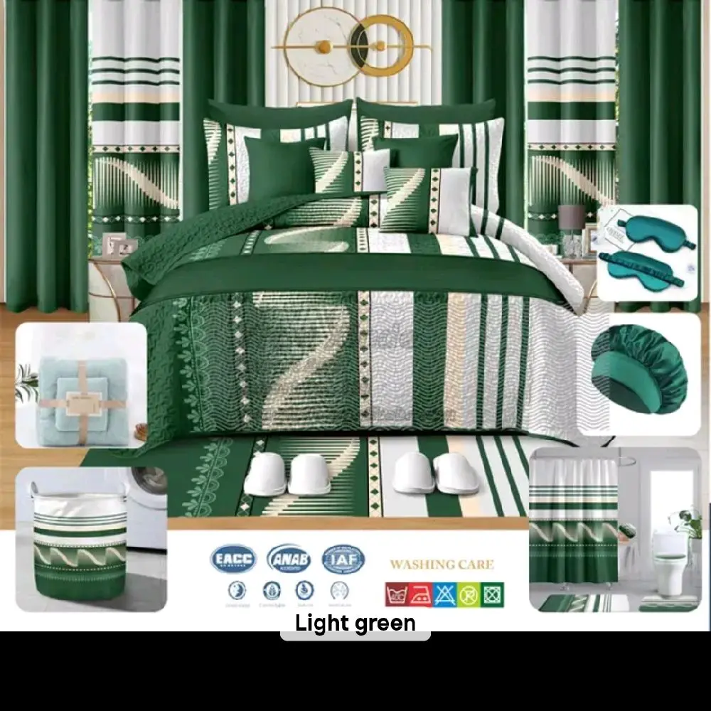 30 pcs king size Luxury Green Bedding Set with Matching Curtains and Eye Mask for Cozy Nights