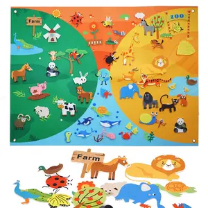 Felt Farm Zoo Storyboard Set, 1 Count Interactive Animal Cognitive Education Wall Mounted Poster, School Educational Supplies, Classroom Supplies Charts
