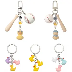 Baseball Duck Bag Charm with Bat, Ball & Duck Beads, Includes Colorful Triple-Duck Keychains, Cute Christmas Gift for School Backpacks
