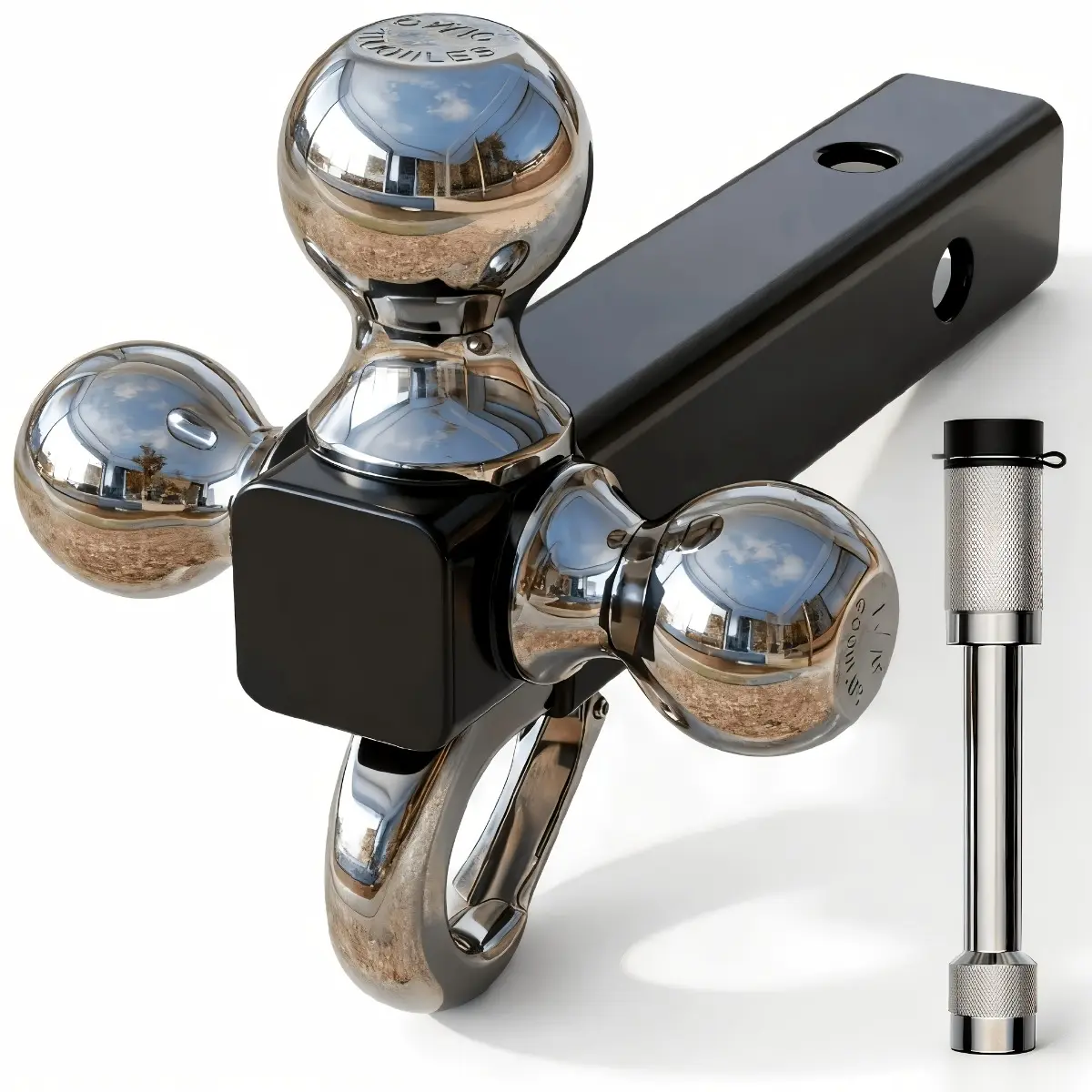 Triple Ball Tow Hitch Set for Trucks and RVs, Heavy Duty 2 Inch Receiver Trailer Mount with Hook and Multiple Ball Sizes, Perfect for Boating Accessory, Towing Transport and Outdoor Hauling Equipment