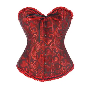 Sexy Lace Up Corset Top For Women – Floral Boned Bustier Shapewear, Push Up Overbust Cincher Lingerie, Plus Size Waist Trainer Burlesque Top