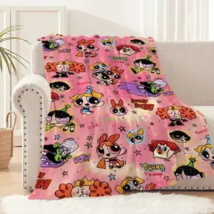 Cartoon The P-Powerpuff G-Girls Cute Blanket Plush Nap Sofa rug for Living Room Office Bedroom Birthday Home Travel Kid Gifts Suitable for beds and sofas can also be given as a gift