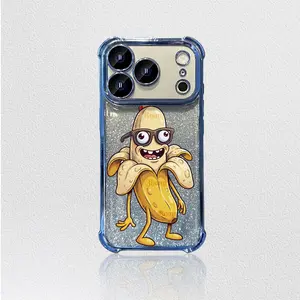 Funny Nerd Banana iPhone Case  Cute Glitter Shockproof Cover for iPhone 13 14 15 16 17 Pro MaxAesthetic Pink Glitter Banana Case for Girls ZZR074 junk phone