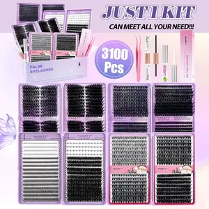 MAGEFY 3100 PCS Cluster Lash Extension Kit,with Bond & Seal, Glue Remover & Tweezers, DIY Natural Fox Eye Cat Eye Lash Clusters, Soft Lightweight False Eyelashes Set