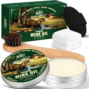 4-in-1 Mink Oil Leather Conditioner and Cleaner 3.52 oz - Premium Waterproof Formula for Leather Cowboy Boots Shoes Saddles & Bags with Horsehair Brush Sponge & Microfiber Cloth