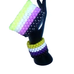 2 Non-Binary Pride Kandi Cuffs-Glow-in-Dark and Black-Purple-White-Yellow-EDC Kandi Bracelets-LGBT Pride- Upper Arm Band