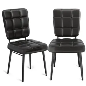 Cyclysio Leather Dining Chairs Set of 2,Kitchen Counter Upholstered Barstool Kitchen Chairs with Thick Cushion and High Backrest and Robust Metal Legs, Furniture, Foot Pads