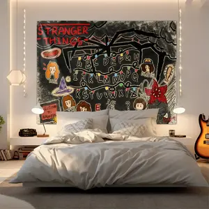 Aesthetic Stranger Things Pixel Art Tapestry, Iconic Character & Scene Element Fashion Wall Decorative Backdrop, Easy-to-Hang Wall Decor to Elevate Bedroom/Gaming Room Vibe, Durable Polyester Fabric