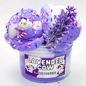 Lavender Cow Cloud Slime 8 Fl Oz – White & Lavender Drizzly Cloud Slime with Lavender Vanilla Scent, Cow Charms, Sprinkles & Faux Flower – Beginner Friendly Relaxing Slime
