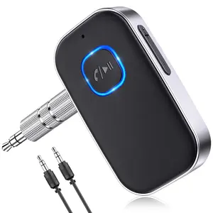COMSOON Bluetooth Receiver for Car, Noise Cancelling 3.5mm AUX Bluetooth Car Adapter, Wireless Audio Receiver for Home Stereo/Wired Headphones, Hands-Free Call, 16H Battery Life - Black+Silver