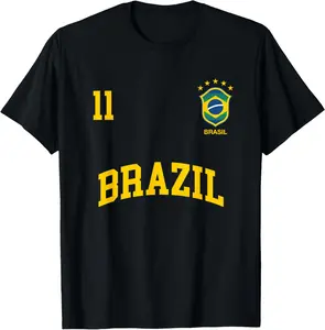 100%cotton Brazil T-Shirt Number 11 Brazilian Soccer Team Sports Shirt T-Shirt Graphic Vintage