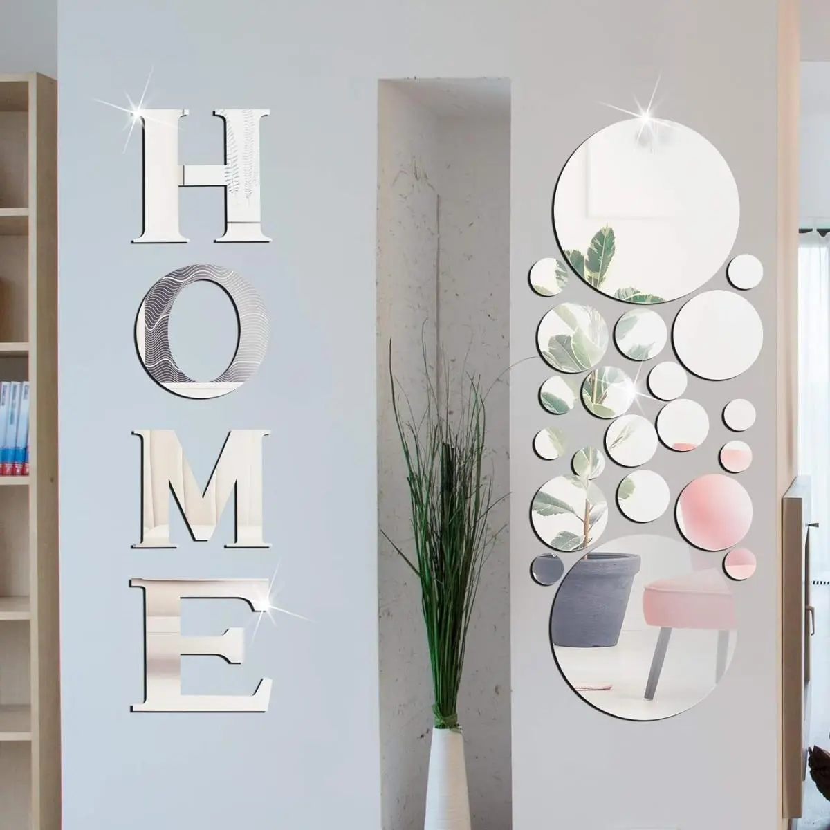 Mirror Wall Sticker, Home Letter Design Wall Decor, Backdrop Decorative Mirror, Living Room Dining Room Entry Door Bedroom Decor, Ornaments, Decoration Items, Stickers Mirror