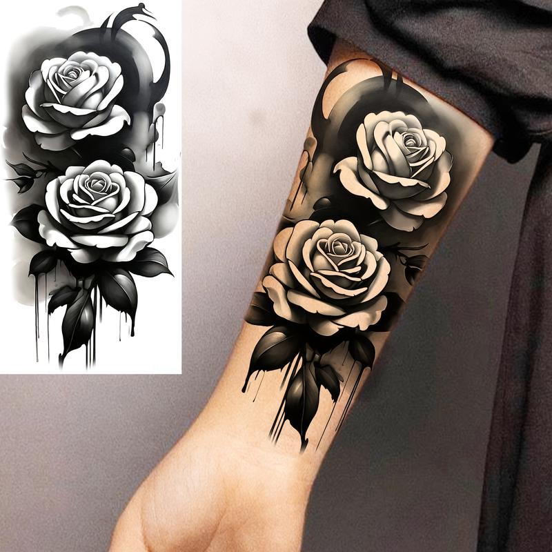 Women's Casual Waterproof Temporary Tattoos - 6-Pack Realistic Floral Rose Flower Designs, 3 Random Pre-Packaged Items, Long-Lasting for Forearm, Leg, Versatile Body Art for All Skin Types