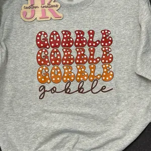 Gobble, Thanksgiving Shirt Women's Casual Crewneck Tee with Colorful Text Design, Comfortable Wear, Round Neck, Womenswear, Holiday