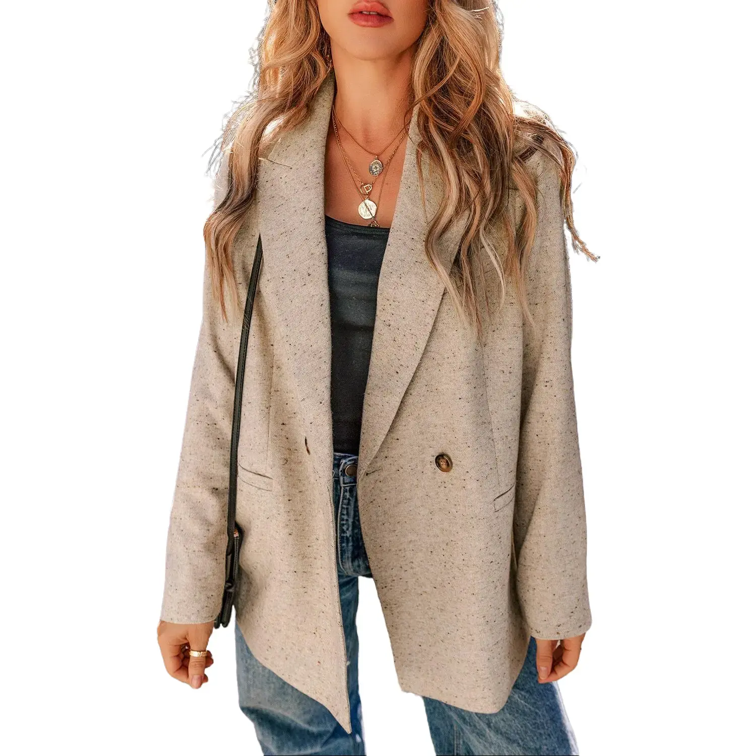 Oatmeal Single Breasted Elegant Blazer