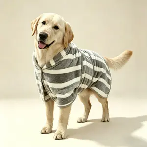 Quick-Drying Dog Bathrobe, 1-Piece Striped Pet Dressing Gown with Adjustable Belly Band, Super-Absorbent Super-Soft Fabric cozy home wear outdoorfun