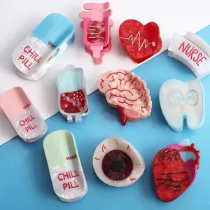 Chill Pill Hair Claw Clip - Aesthetic Cute Claw for Girls - Pale Peach with Various Fun Designs