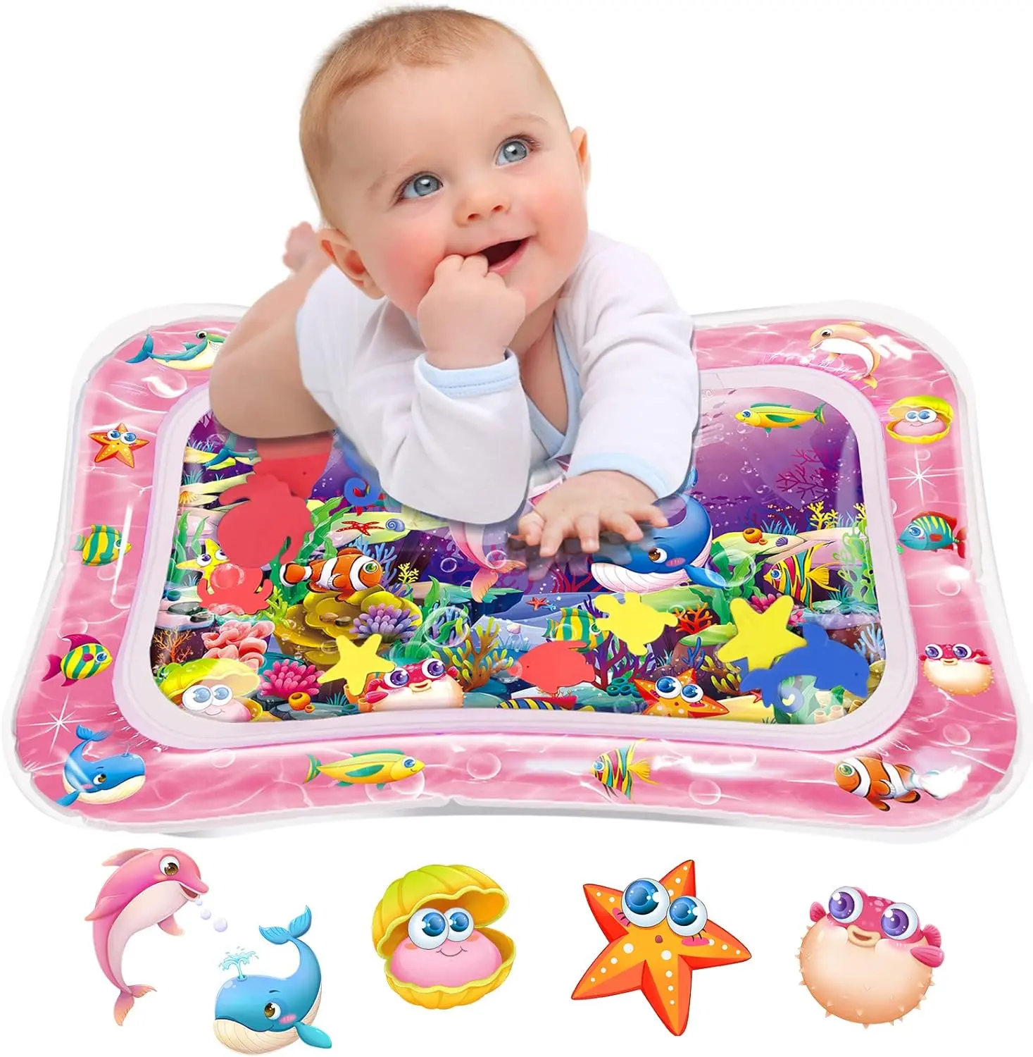 Tummy Time Water Play Mat, Unisex Sensory Development Toy with Animal Figures for 3,6,9 Months Newborns, Safe Material Playpen Accessory, Great Gift Idea