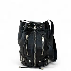 Pre-owned Yves Saint Laurent Leather Shoulder Bags Medium Rider Bucket Calfskin Black (0429v4)