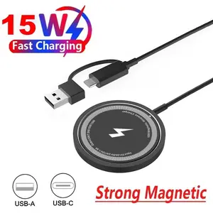 1pc Fast Charging Magnetic Wireless Charger, Smart Charging Dock, 15W Pad for iPhone 16/15/14/13/12/11, Pro Max/Mini5W Samsung S24/S23 Ultra/S22/S22+/S22 U & for Airpods - Dual Input USB-C/A, Compatible, with Overcharge Protectio