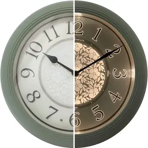 & Co. 12.6" Illuminated Farmhouse Wall Clock, Silent  Operated Night Light Wall Clock with  LED Sensor for Living Room, Bathroom, Kitchen, Home Office, Sage Green