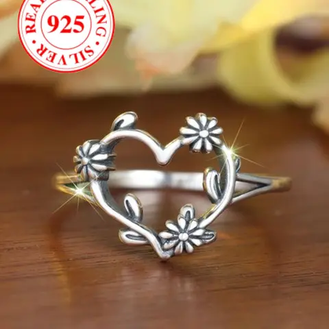 S925 Sterling Silver Hollow Out Heart Design  Ring, Heart Cluster Ring, Fashion Rings, Fashion Accessories for Women & Girls, Trendy All-match & Exquisite Jewelry for Birthday Gift