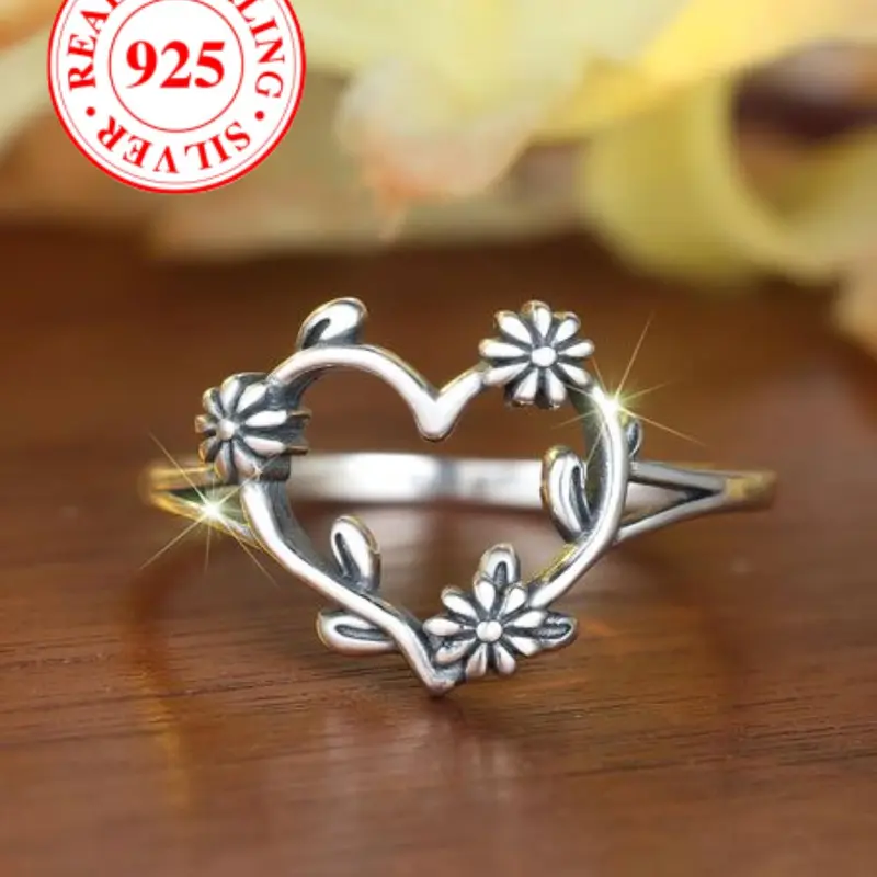 S925 Sterling Silver Hollow Out Heart Design Ring, Heart Cluster Ring, Fashion Rings, Fashion Accessories for Women & Girls, Trendy All-match & Exquisite Jewelry for Birthday Gift