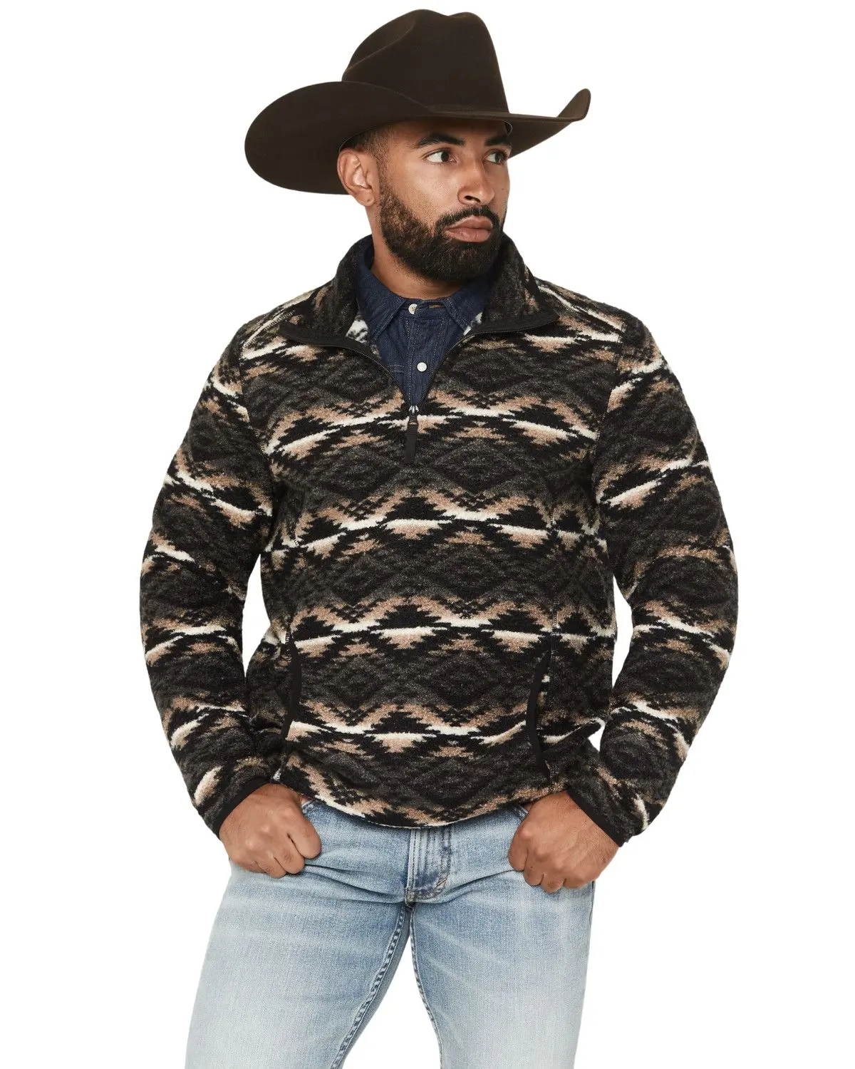 Rock & Roll Denim Men's And Men'S Southwestern Berber Quarter Zip Pullover - Bm91c06750