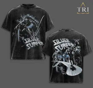 Silver Surfer – Herald of Galactus Vintage - MCU Comic Edition Double Printed Oversize Lightweight Vintage Comic Design Top Cotton Superheroes Streetwear T-Shirt Clothes Menswear Womenswear.