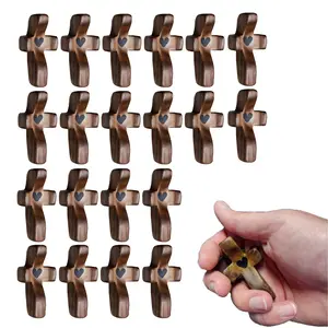 20 PCS Pocket Wooden Cross Fidget, Relieve Anxiety Comfort for Clutching, Clinging and Praying, Inspirational Easter Gift for Christian Faith, Baptism, Prayer