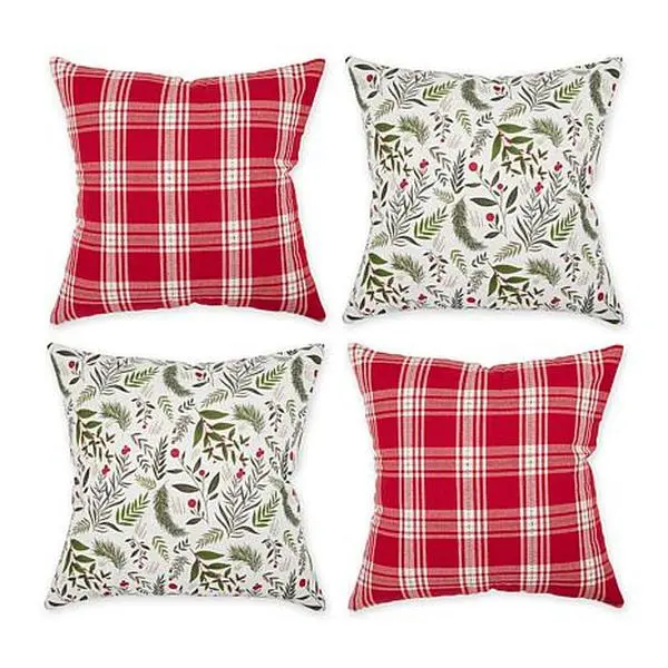 Design Imports Asst Holiday Sprig/Plaid Pillow Covers - Set of 4