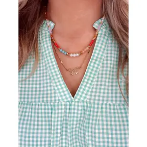 Bow Charm & Beaded Layer Necklace