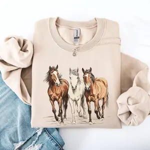 Horses, Western, Classic, Country, Cowboy, Cowgirl, Rodeo Sweatshirt, Crew Neck, Women's, Crewneck